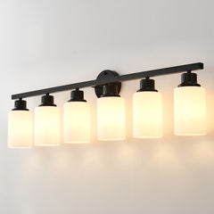 6-Light Matte Black Wall Lamps with White Glass Shades (No Bulbs) Sconce Lighting for Bedroom Living Room