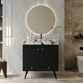 Contemporary Free-standing Bathroom Vanity with Faux Marble Top & Ceramic Sink, 30" Double Door Storage Cabinet, Waterproof Engineered Wood