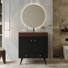 Contemporary Free-standing Bathroom Vanity with Faux Marble Top & Ceramic Sink, 30" Double Door Storage Cabinet, Waterproof Engineered Wood