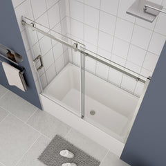 Bathtub shower door, sliding door, with 5/16" tempered glass and Polished finish 6058