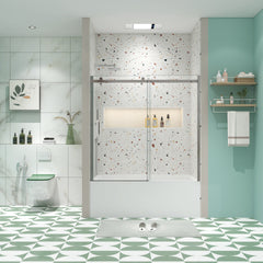 Bathtub shower door, sliding door, with 5/16" tempered glass and Polished finish 6058