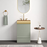 Gada 20" Striped Light Green Bathroom Vanity with Integrated Brushed Gold Metal Vessel Bathroom Sink, Freestanding Bathroom Cabinet for Modern Bathroom, One-Piece Gold Metal Basin without Faucet, KD