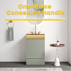Gada 20" Striped Light Green Bathroom Vanity with Integrated Brushed Gold Metal Vessel Bathroom Sink, Freestanding Bathroom Cabinet for Modern Bathroom, One-Piece Gold Metal Basin without Faucet, KD