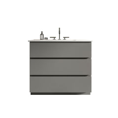 TIA 36" Gray Bathroom Vanity with Sink with 3 Faucet Holes, Large Storage Freestanding Bathroom Vanity for Modern Bathroom, One-Piece White Sink Basin without Drain and Faucet, Pre-assembled