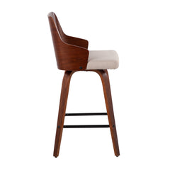 Ariana 26" Mid-Century Modern Counter Stool in Walnut and Beige Fabric by LumiSource - Set of 2