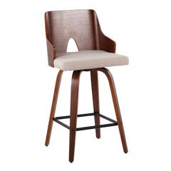 Ariana 26" Mid-Century Modern Counter Stool in Walnut and Beige Fabric by LumiSource - Set of 2