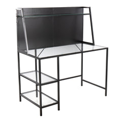 Geo Tier Contemporary Desk in Black Metal and Clear Glass by LumiSource