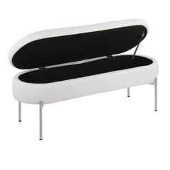 Chloe Contemporary/Glam Bench in Chrome Metal and White Faux Leather by LumiSource