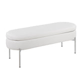 Chloe Contemporary/Glam Bench in Chrome Metal and White Faux Leather by LumiSource