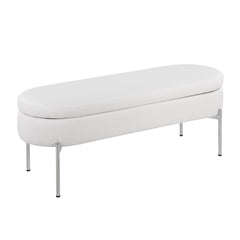 Chloe Contemporary/Glam Bench in Chrome Metal and White Faux Leather by LumiSource