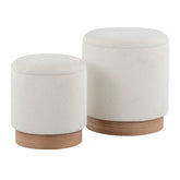 Marla Contemporary Nesting Ottoman Set in Natural Wood and Cream Fabric by LumiSource
