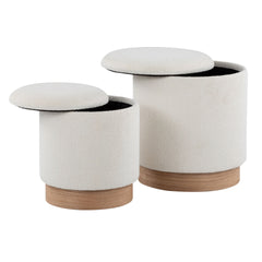 Marla Contemporary Nesting Ottoman Set in Natural Wood and Cream Fabric by LumiSource