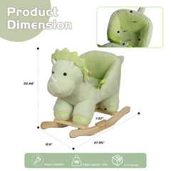 Kids Ride-On Rocking Horse Toy with Lullaby Song,Dinosaur Rocking Toy with Hand Puppets and Safety Belt For Children 1-3 Years, Soft Plush Fabric ,Green,CPC Certified