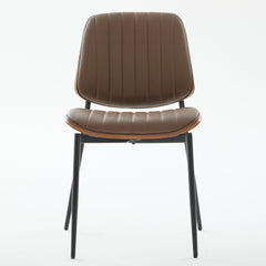 Dining Chairs Set of 2 Mid Century Modern Retro Faux Leather Chair with Walnut Bentwood Back Upholstered Seat Metal Legs Adjustable Foot for Kitchen Dining Room Chairs(Brown PU),SW1849BR
