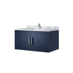 Navy Blue Bath Vanity 36 in. W x 22 in. D, Carrara Marble Top, and Faucet Set