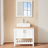 32" Bathroom Vanity with Sink,Single Bathroom Vanities Cabinet with Doors and Open Shelf,Solid Wood Small Vanity with Sink Set and Mirror,for Bathroom,White+Natural