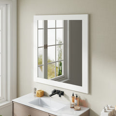 Revitalize Your Bathroom with This Exquisite 32-inch Square Matte White Mirror!