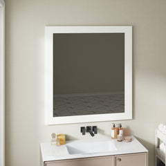 Revitalize Your Bathroom with This Exquisite 32-inch Square Matte White Mirror!