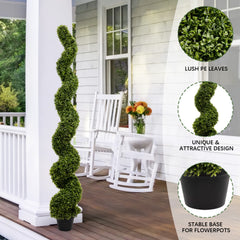 6FT Spiral Topiary Trees Artificial Outdoor Faux Boxwood Plants Large Twisted Green Potted Trees for Garden Front Porch Patio Planter Decoration, 2pcs/set