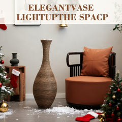 Hand-Woven PVC Rattan Floor Vase, 39.37 Inch Tall Decorative Vase for Home Decor, BeigeGreyTwo-Tone Farmhouse Vase for Living Room, Bohemian & Coastal Style
