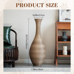 Hand-Woven PVC Rattan Floor Vase, 39.37 Inch Tall Decorative Vase for Home Decor, BeigeGreyTwo-Tone Farmhouse Vase for Living Room, Bohemian & Coastal Style