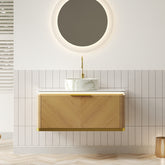 DIPA 36" Bathroom Vanity&Sink, Floating Plywood Storage Cabinet, Drawer with Handle&Sensor Light, Stone Pattern White Ceramic Vessel Basin&Sintered Stone Top, Pre-assembled, Corolla Oak Woodgrain