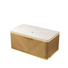 DIPA 36" Wall-Mounted Carrara White Sintered Stone Countertop and Corolla Oak Woodgrain Plywood Cabinet, NO Basin, NO Faucet and Sink Cover