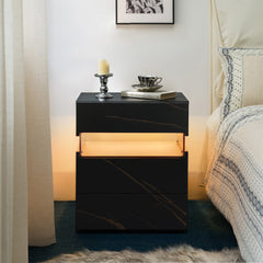 LED Nightstands 3 Drawer Dresser for Bedroom End Table with Acrylic Board LED Bedside Tables for Bedroom Living Room Bedside Furniture (Black+Gold)
