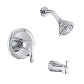 Chrome Finish Bathroom Shower Faucet Set with Tub Spout, 5-Spray Rain Shower Head & Pressure Balance Valve