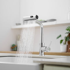 360° Rotation Pull-Down Kitchen Faucet with 3 Spray Modes -Chrome /Stainless Steel High-Arc Sink Faucet
