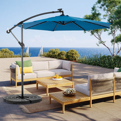 10ft Solar LED Offset Hanging Market Patio Umbrella ( Dark blue)(No Base)