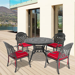 5-Piece Set Of Cast Aluminum Patio Furniture With Black Frame and Red Seat Cushions(same sku:W1710S00064)