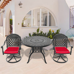 3-Piece All-Weather Cast Aluminum Dining Set, Include 2 Swivel Chairs and 39.37" Round Table With Black Frame