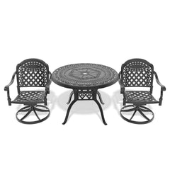 3-Piece All-Weather Cast Aluminum Dining Set, Include 2 Swivel Chairs and 39.37" Round Table With Black Frame