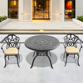 3-Piece Set Of Cast Aluminum Patio Furniture With Beige Cushions