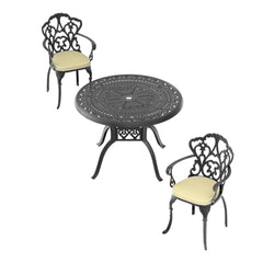 3-Piece Set Of Cast Aluminum Patio Furniture With Beige Cushions