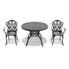 3-Piece Set Of Cast Aluminum Patio Furniture With Beige Cushions