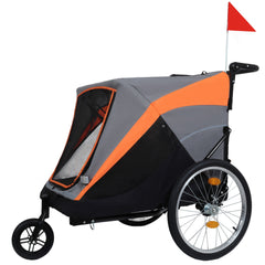 2-in-1 Bike Trailer & Push Cart for Pets - Detachable Bike Hitch & Push Handle Included - Quick Release Wheel, Internal Leash, Dual Cup Pockets and Underneath Storage Bag, Holds Pets Up to 100 lbs
