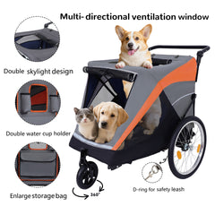 2-in-1 Bike Trailer & Push Cart for Pets - Detachable Bike Hitch & Push Handle Included - Quick Release Wheel, Internal Leash, Dual Cup Pockets and Underneath Storage Bag, Holds Pets Up to 100 lbs