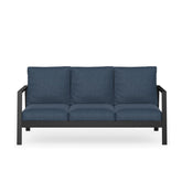 75" All-Weather Aluminum 3-seat Patio Sofa with Thick Blue Cushions & Black Frame