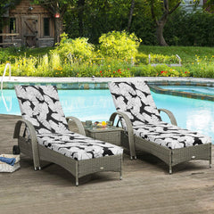 2 Pcs Set Indoor/Outdoor Chaise Lounge Chair Cushion Outdoor Furniture Cushion with Ties, Patio Seat Cushion for Lawn,Pool & Beach,75" x 22.8" x 2" (Black/Leaf)