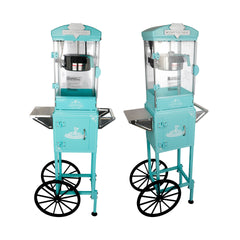 Popcorn Machine with Cart ,Wheels & 10 Oz Kettle Popcorn Maker Measuring 3 plastic spoon Home Theater Popcorn Machine-Cyan