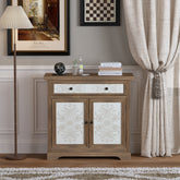 Rustic Vintage Accent Cabinet with Carved Floral Panels, Distressed Wood Sideboard with Drawer and Double Doors, Farmhouse Storage Cabinet for Living Room, Entryway, or Bedroom