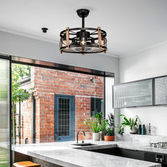20'' Cage Ceiling Fan With Remote Control ,Quiet Motor Fan Light , Indoor Chandelier Ceiling Fan For Bedroom, Living room, Dinning Room, Kids Room--Matte Black (bulbs not included.)