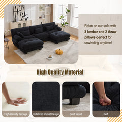 UNITED WE WIN Pelletized velvet U Shape Cloud Couch with 2 Ottomans,Free Combined 3 Seater Comfy Sofa with Bolster Armrest Pillows, sofa for Living Room