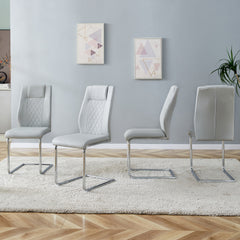Modern Dining Chairs with Faux Leather Padded Seat Dining Living Room Chairs Upholstered Chair with Metal Legs Design for Living, Bedroom, Dining Room Side Chairs Set of 8 (Light gray+PU) C-001