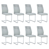 Modern Dining Chairs with Faux Leather Padded Seat Dining Living Room Chairs Upholstered Chair with Metal Legs Design for Living, Bedroom, Dining Room Side Chairs Set of 8 (Light gray+PU) C-001