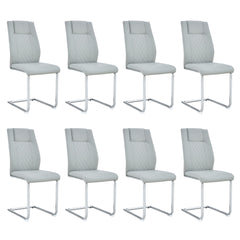 Modern Dining Chairs with Faux Leather Padded Seat Dining Living Room Chairs Upholstered Chair with Metal Legs Design for Living, Bedroom, Dining Room Side Chairs Set of 8 (Light gray+PU) C-001