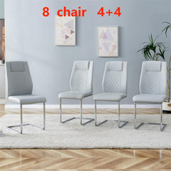 Modern Dining Chairs with Faux Leather Padded Seat Dining Living Room Chairs Upholstered Chair with Metal Legs Design for Living, Bedroom, Dining Room Side Chairs Set of 8 (Light gray+PU) C-001