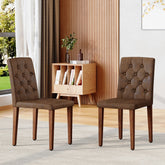 2-piece brown technology cloth dining chair: ergonomically designed with a buckle backrest,35 inches high, walnut metal legs, combining comfort and texture.Suitable for restaurants,banquet halls,etc.